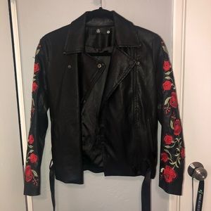 Embroidered leather jacket